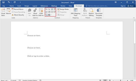 create a fillable form in word
