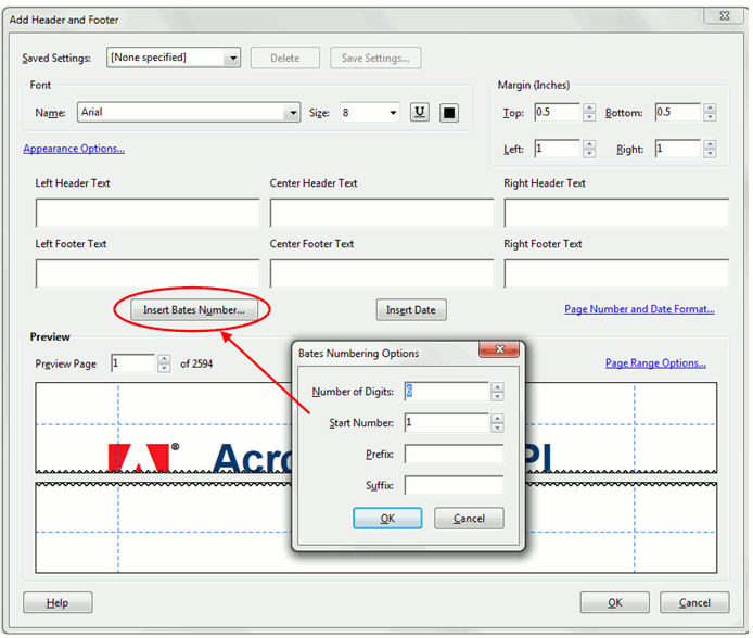 adobe acrobat bates numbering