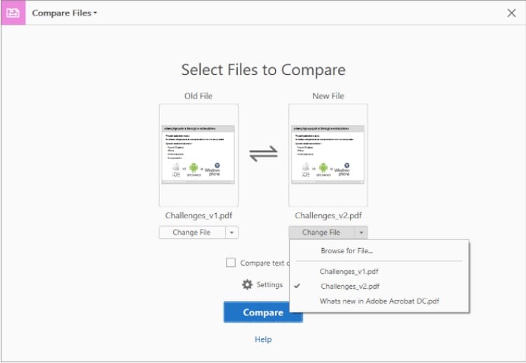 compare pdfs Adobe