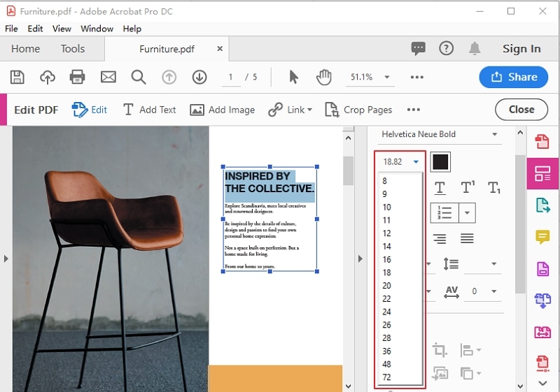 change font size adobe acrobat