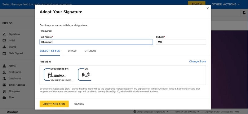 DocuSign electronic signature