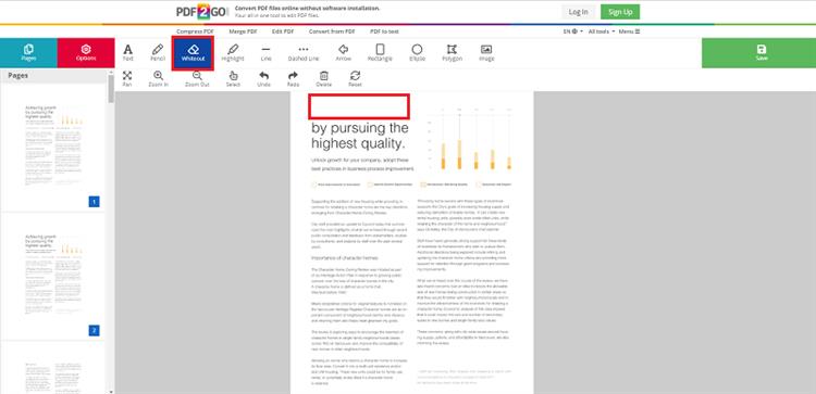 edit pdf in pdf2go