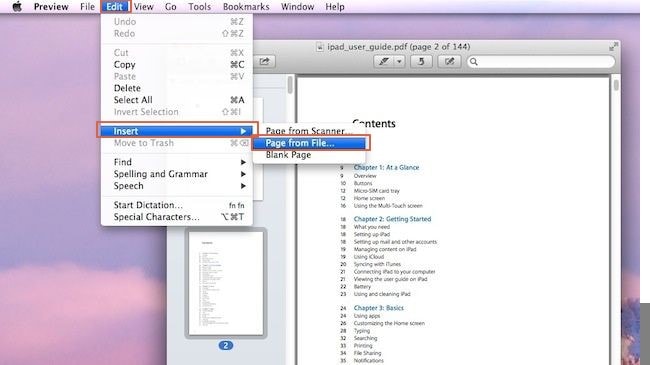 combine pdfs in Preview