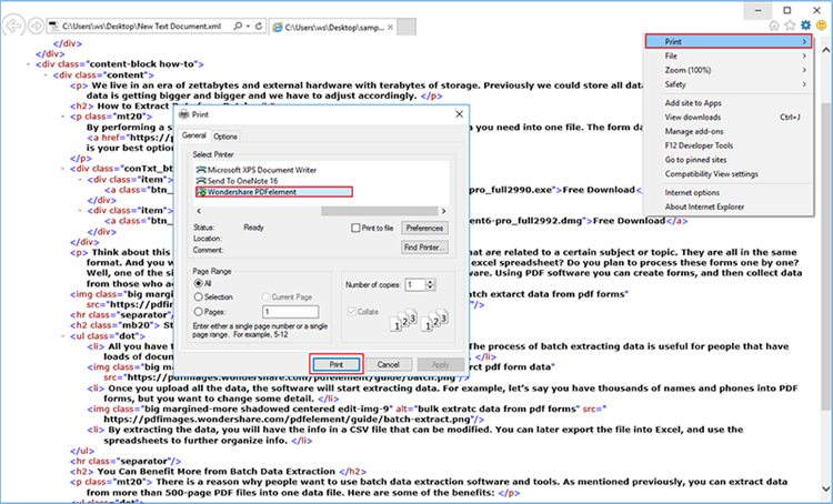 xml to text file