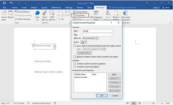 how to make a fillable form in word