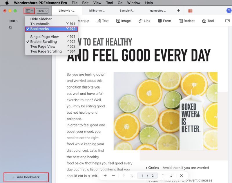 add bookmark to pdf