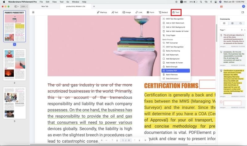 how to combine screenshots into one pdf mac