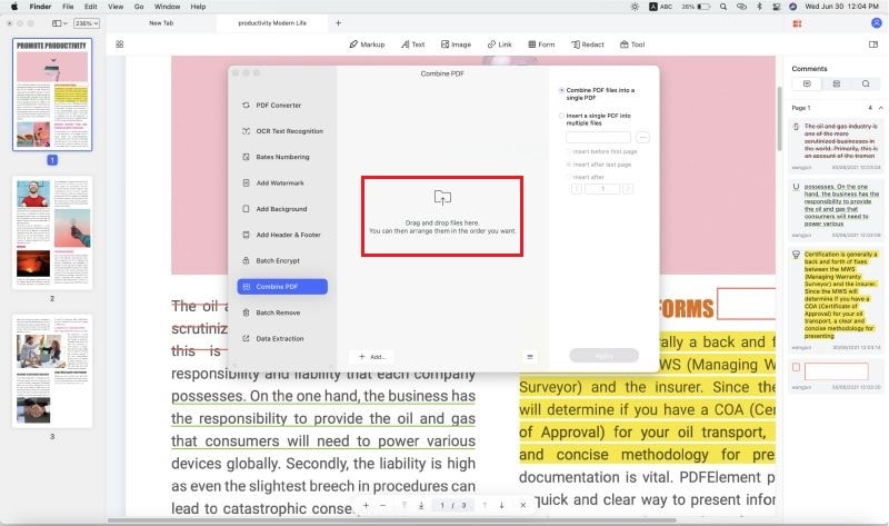 how to combine pdf files in Preview