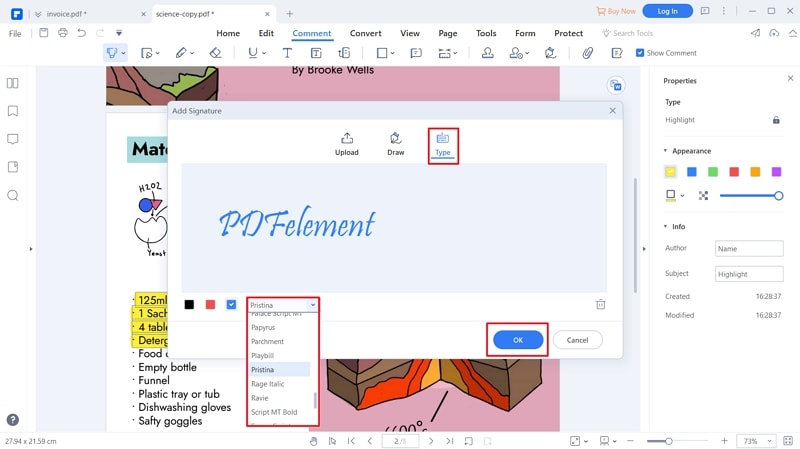 insert signature in pdf document