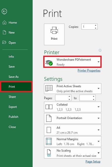 how to change excel to pdf