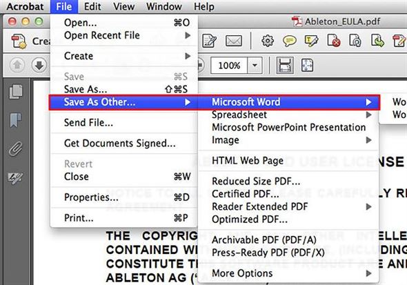 how to change pdf to word with adobe