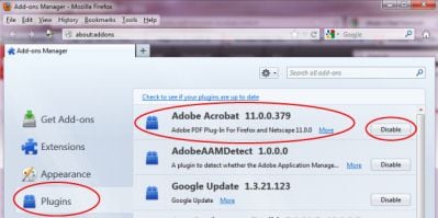 Uninstall Adobe Acrobat Plug-in for Firefox