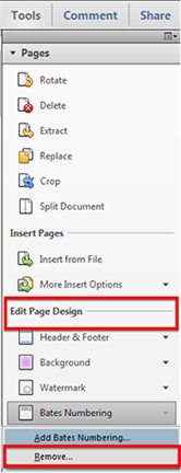 delete pdf bates numbering in adobe