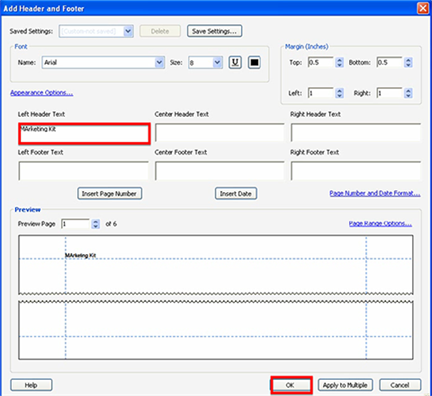 adobe pdf headers and footers