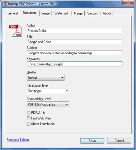 Print to PDF with BullZip