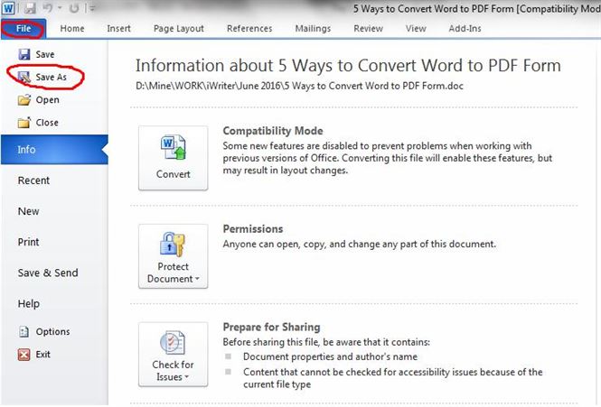 convertir word a formato pdf en Microsoft office