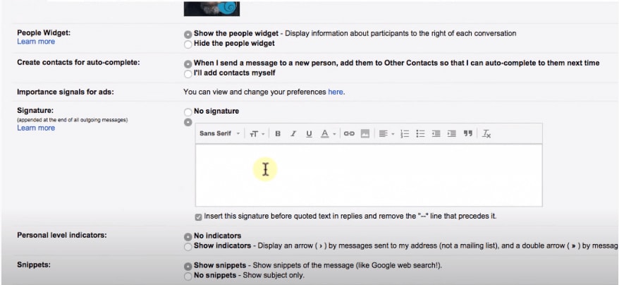 créer une signature dans gmail