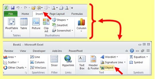 insérer le pdf dans excel 2010