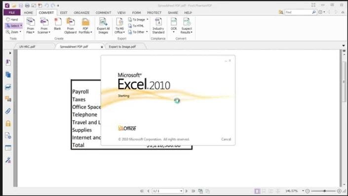 convert pdf to excel using foxit