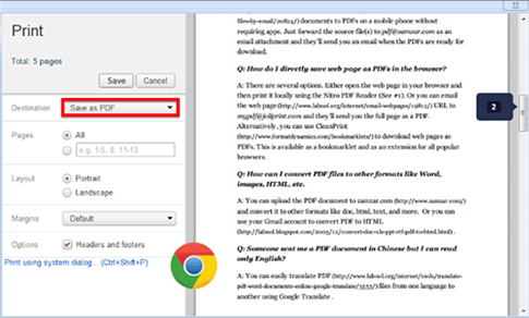 html into pdf in google chrome