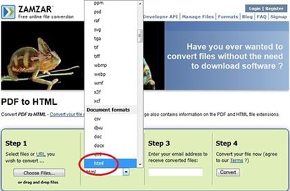 pdf to web in zamzar