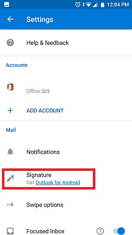 create signature in outlook app android