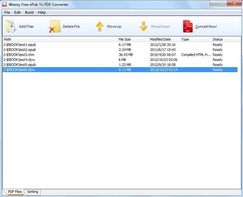 Weeny Free ePub to PDF Converter