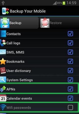 backup Android wifi password and settings