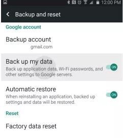 access Backup my data option