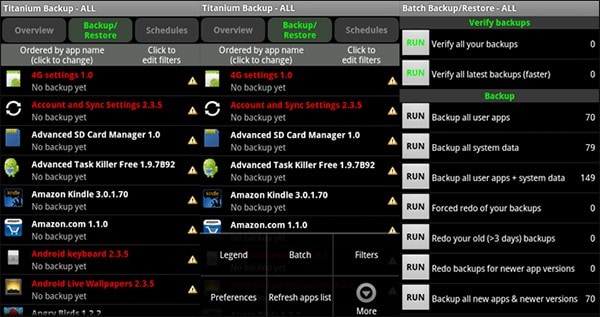 select RUN- Backup all user apps + system data