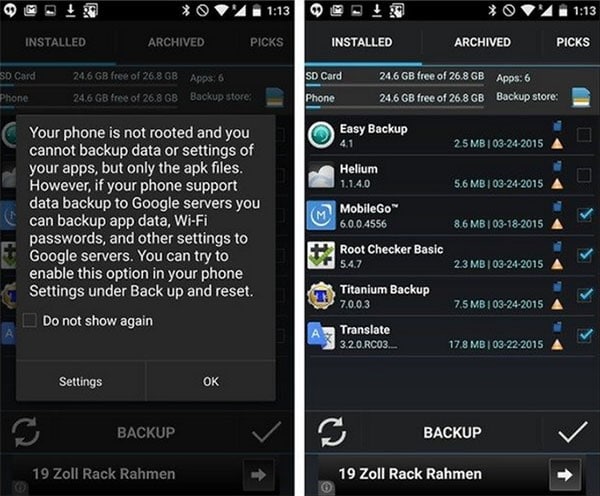 backup app data on Android