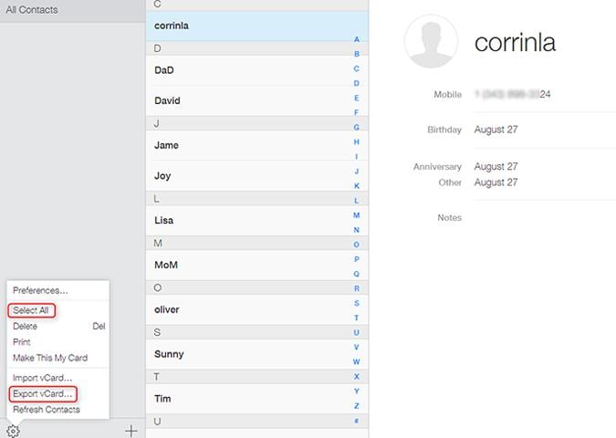 export iphone contacts to vcard