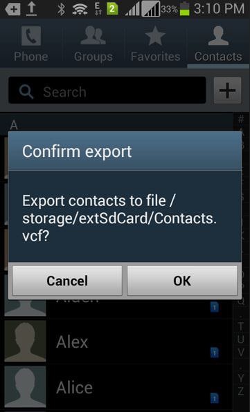 transfer contacts from Android phone to SD card