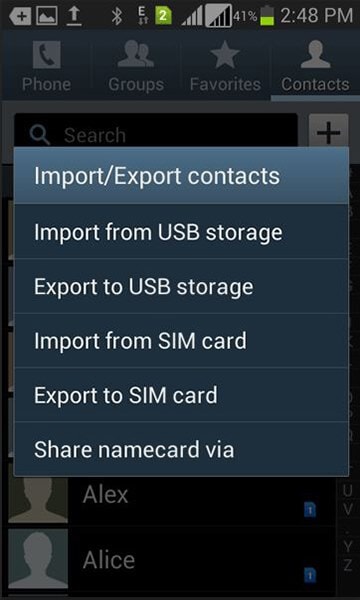 tap Import from USB storage