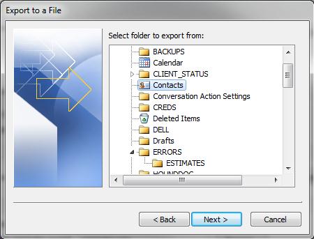 how to export contacts from outlook app