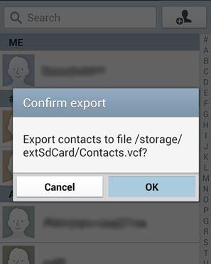 Samsung exporting contacts to sd card
