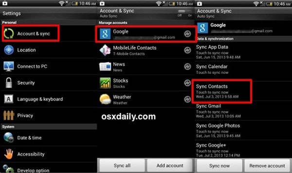 choose Sync Contacts feature