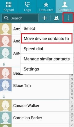 select Move device contacts to