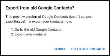 select Go to the old Google Contacts