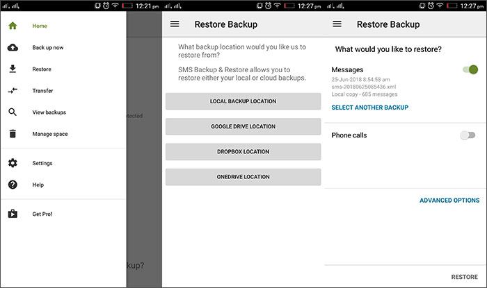 SMS backup & restore transfer android data
