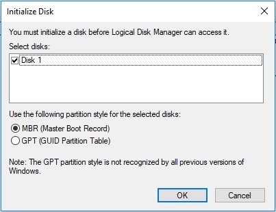 hard disk not initialized fix
