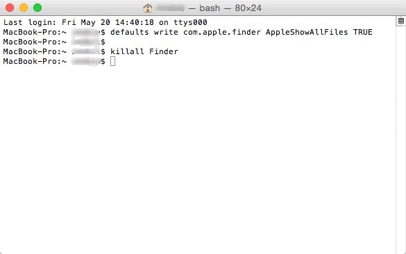 show hidden files mac terminal