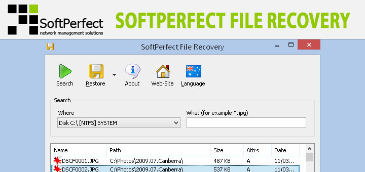 SoftPerfect File Recovery : rescue and restore accidentally