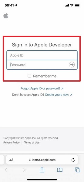  sign in to the apple developer account