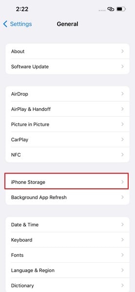 select iphone storage option
