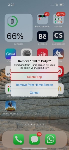 confirm delete app option