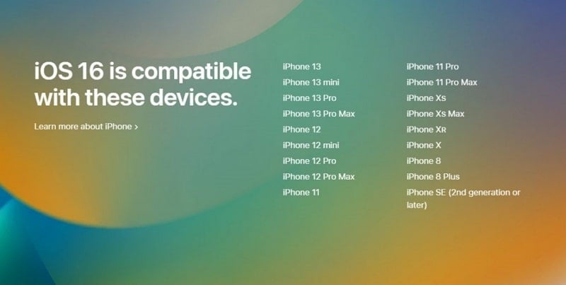 ios 16 supported iphone models