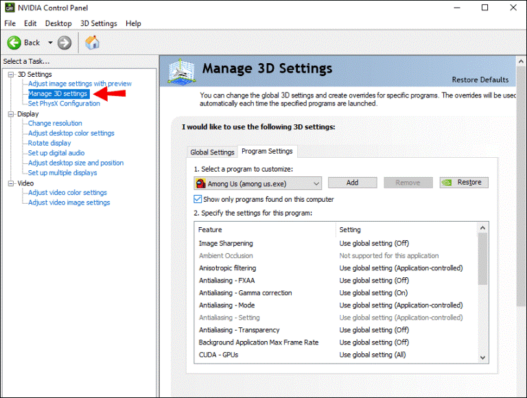 manage 3d settings