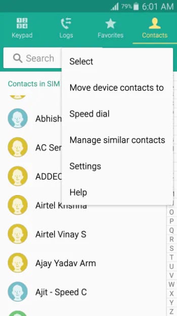 tap contacts
