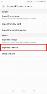 export to sim card